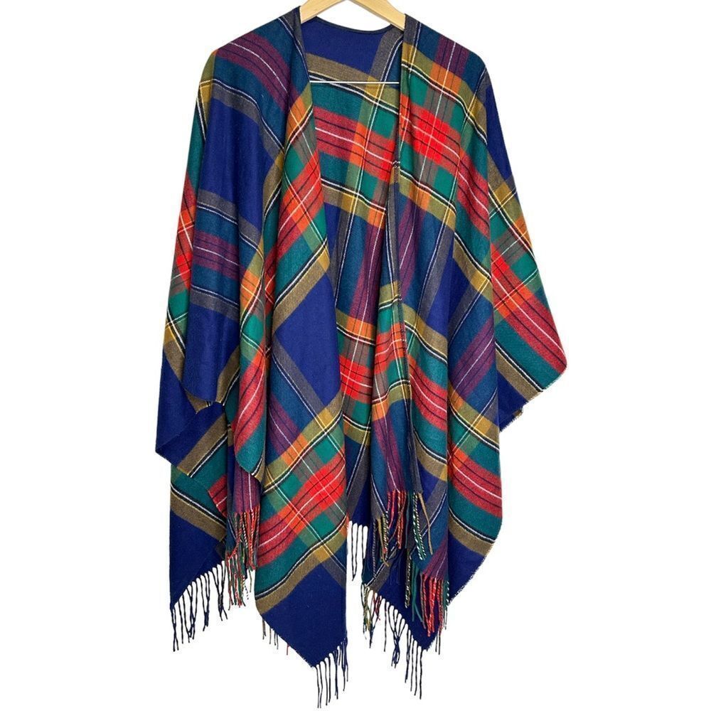 Plaid Women’s Multicolor Poncho One Size Fleece
